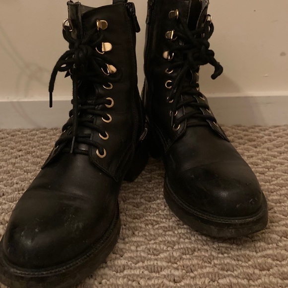 Nero Giardini Shoes - Black Combat Boots with Gold Accents